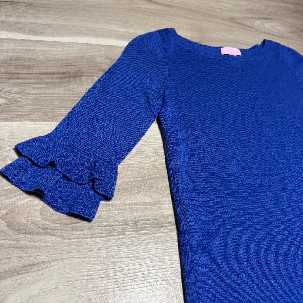 Lilly Pulitzer Sweater Dress Womens XS‎ Blue Merino Wool Ruffle Cuff Hem 24394 - Picture 9 of 12